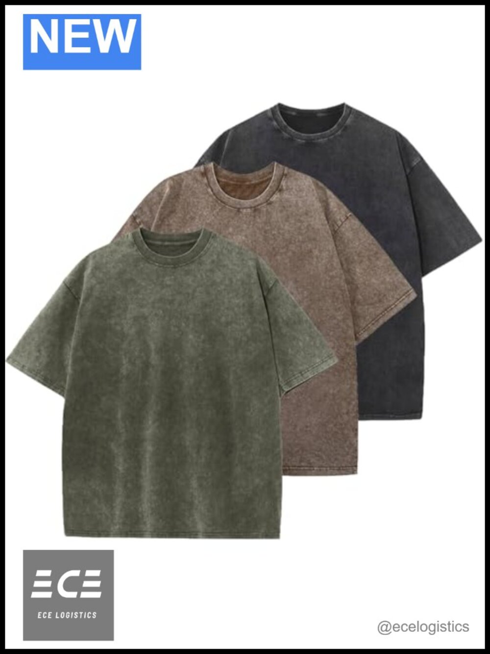 Oversized Acid Wash Cotton T-Shirt - Loose Fit Vintage Basic Tee